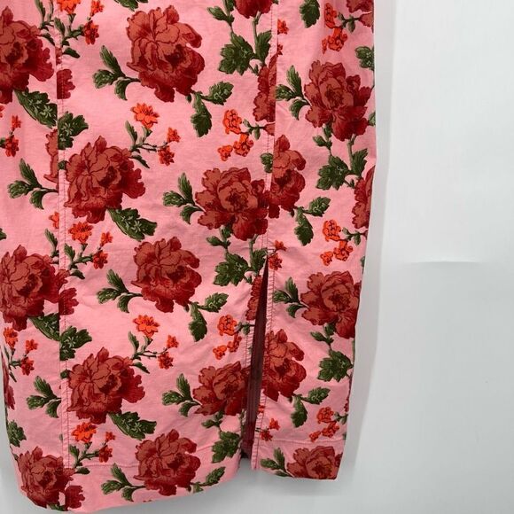 Anthropologie Pink Red Floral Ruffled Peplum Halter Midi Dress Size Small - Picture 2 of 10